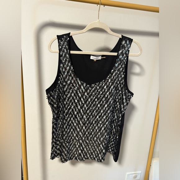 Calvin Klein Black and Silver Sequin Tank Top XL - Picture 1 of 4